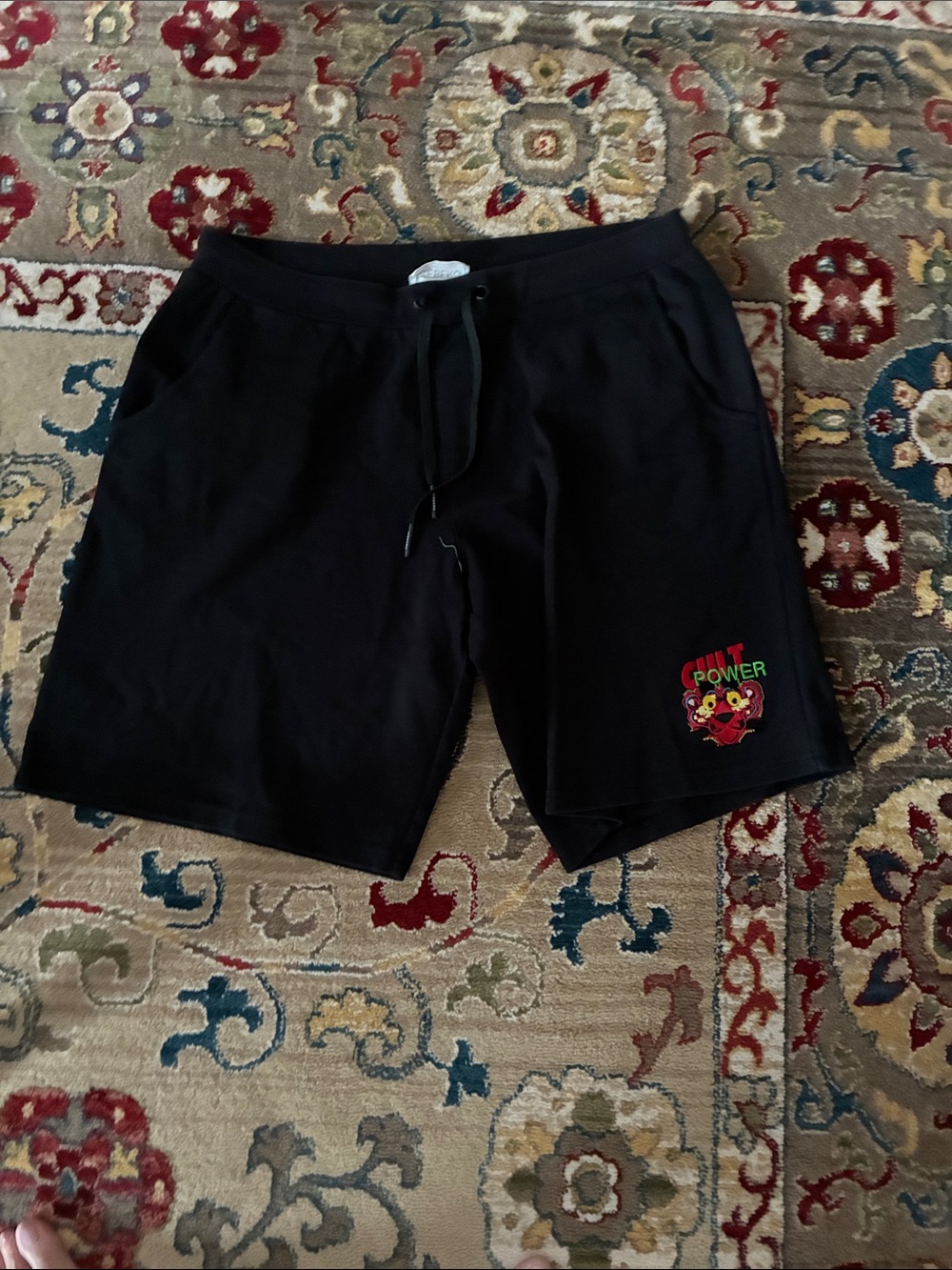 Iceberg Black Athletic Drawstring Shorts with Red & Yellow Graphic